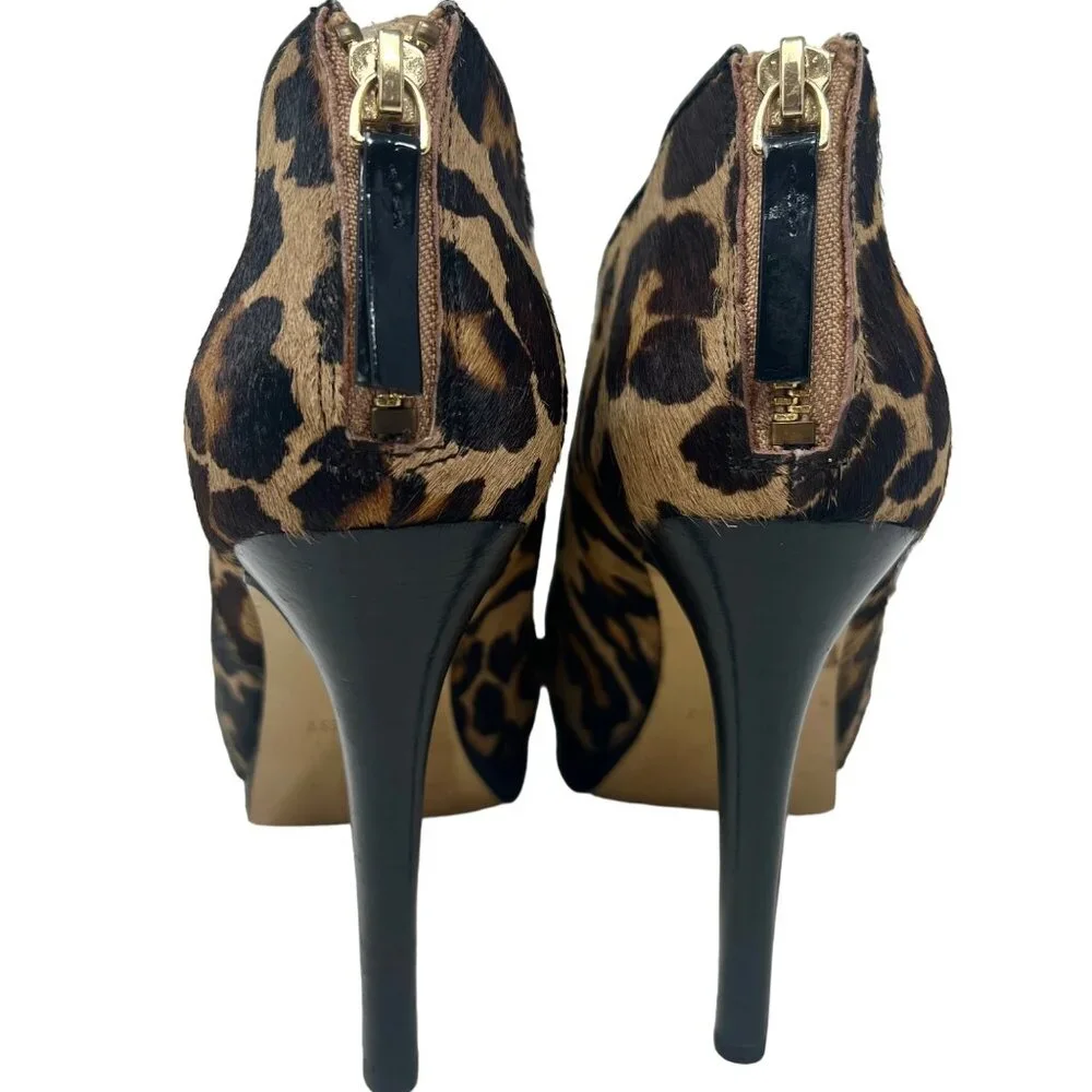 Nine West Haywire Stilleto Platform Heels‎ Mobwife Booties Cheetah Leopard Fur 8